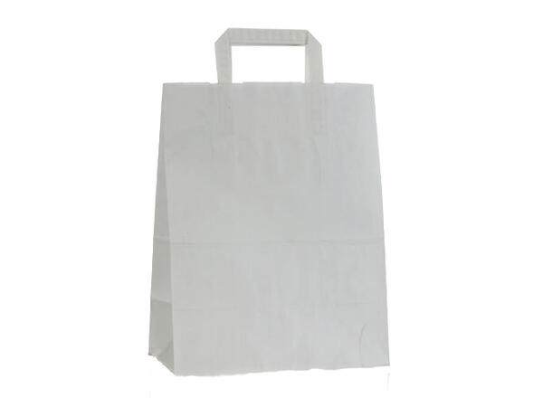 Papir bæreposer hvite med flate håndtak 260x155x340 mm | 16 liter | 90 gr. hvit 